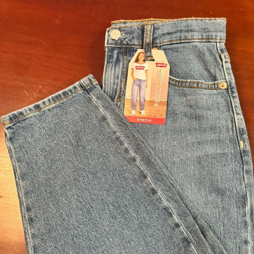 Levi's Girls Baggy Barrel Jeans Size 10 Reg High Rise Stretch 26x21 NWT